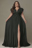Curveins Plus Size V-Neck Ruffle Sleeve Split A-Line Maxi Dress