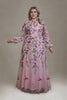 Curveins Plus Size Elegant Round Neck Long Sleeve Mesh Embroidery Maxi Dress