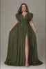 Curveins Plus Size V-Neck Ruffle Sleeve Split A-Line Maxi Dress