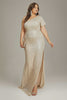 Curveins Plus Size Elegant One Shoulder Sparkle Detail Slit Party Formal Maxi Dress