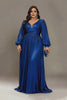Curveins Plus Size V-Neck Long Lantern Sleeves Classic Evening Maxi Dress