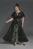 Curveins Plus Size Round Neck Ruffle Floral Sleeve Sequin Maxi Dress