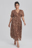 Curveins Plus Size V Neck Short Sleeve Floral Ruched Waist Flowy Elegant Maxi Dress