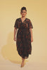 Curveins Plus Size V-Neck Sheer Batwing Sleeve Floral Velvet Midi Dress
