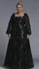 Curveins Plus Size Square Neck Long Sleeve Striped Sequin A-Line Maxi Dress