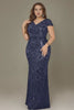 Curveins Plus Size V Neck Ruched Cross Front Sequin Mermaid Bodycon Maxi Dress
