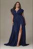 Curveins Plus Size V-Neck Ruffle Sleeve Split A-Line Maxi Dress