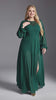 Curveins Plus Size Round Neck Lantern Sleeve Waist-Defining Sequin Panel Slit Maxi Dress