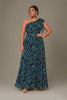 Curveins Plus Size One Shoulder Striped Cinched Waist Elegant Flowing Maxi Dress