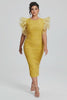 Curveins Plus Size Ruffle Sleeve Color Block Bodycon Midi Dress Elegant Fit