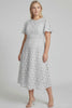 Curveins Plus Size Lace Hollow Detail Round Neck Short Sleeve Waist Defining Midi Dress