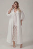Curveins Plus Size Long Satin Chiffon Feather Sleeve Relaxed Fit Robe Sleepwear