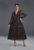 Curveins Plus Size Velvet V-Neck Lantern Sleeve Tiered Maxi Dress