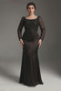 Curveins Plus Size Round Neck Long Sleeve Patchwork Ruched Waist Bodycon Maxi Dress