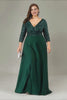 Curveins Plus Size Elegant Sequin Mid-Sleeve V-Neck Chiffon Flowy Maxi Dress