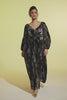 Curveins Plus Size Velvet Lantern Sleeve Plain Maxi Dress