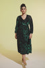 Curveins Plus Size V-Neck Flowy Bell Sleeves Pleated Velvet Midi Dress
