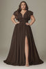 Curveins Plus Size V-Neck Ruffle Sleeve Split A-Line Maxi Dress