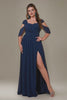 Curveins Plus Size Off-Shoulder Slit Waist-Defining Elegant Maxi Dress