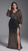Curveins Plus Size V-Neck Sequin Sparkle High-Slit Slimming Maxi Dress