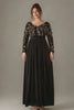 Curveins Plus Size V-Neck Long Sleeve Sequin Floral Embellished Velvet Evening Gown