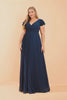Curveins Plus Size V Neck Short Sleeve Ruched Waist Flowy Elegant Maxi Dress