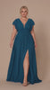 Curveins Plus Size V-Neck Ruffle Sleeve Split A-Line Maxi Dress