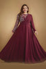 Curveins Plus Size Elegant Ruched Waist Long Sleeve Round Neck Maxi Dress