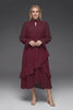 Curveins Plus Size Long Sleeve Ruffle Detail Pleated Asymmetrical Hem Midi Dress