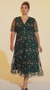Curveins Plus Size V-Neck Ruffle Sleeve Embroidered Maxi Dress