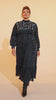 Curveins Plus Size Navy Blue Floral Velvet Maxi Dress