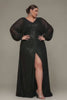 Curveins Chic Plus Size Sequin Maxi Dress With V-Neck Lantern Sleeves