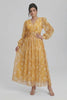 Curveins Plus Size V Neck Puff Sleeve Floral Print Ruched Waist Feminine Maxi Dress