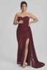 Curveins Plus Size Strapless Sequin Side Sash High Slit Elegant Maxi Dress