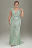 Curveins Plus Size V Neck Sequin Pattern Bodycon Mermaid Train Maxi Dress