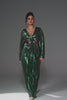 Curveins Plus Size V-Neck Long Sleeve Spider Web Sequin Bodycon Maxi Dress