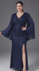Curveins Plus Size V Neck Long Sleeve Sequin Bodycon High Slit Elegant Maxi Dress