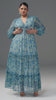 Curveins Plus Size Floral Print Lantern Sleeve Tiered Maxi Dress