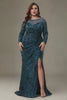 Curveins Plus Size Crew Neck Long Sleeve Floral Sequin Bodycon Slit Maxi Dress