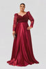 Curveins Plus Size V-Neck Long Sleeve Patterned Sequin Panel Maxi Dress