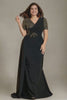 Curveins Elegant Plus Size Spliced V-Neck Floral Waistline Long Dress
