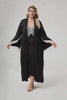 Curveins Plus Size Satin Chiffon Lace Trim Long Sleeve Elegant Robe Sleepwear