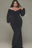 Curveins Plus Size Off Shoulder V Neck Bodycon Mermaid Maxi Dress