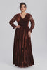 Curveins Plus Size Elegant V Neck Long Sleeve Ruched Waist Flowy Maxi Dress