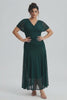 Curveins Plus Size V Neck Batwing Sleeve Cinched Waist Maxi Dress