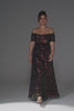 Curveins Plus Size Off-Shoulder Waist Cinched Striped Sequin Maxi Evening Dress