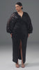 Curveins Plus Size V-Neck Striped Sequin Long Sleeve Slit Maxi Dress