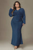 Curveins Plus Size V-Neck Long Sleeve Mermaid Hem Fishtail Maxi Dress