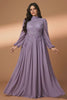 Curveins Plus Size High Collar Long Sleeve Beaded Floral Detail Elegant Maxi Dress