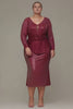 Curveins Plus Size V-Neck Long Sleeve Sequin Bodycon Midi Dress